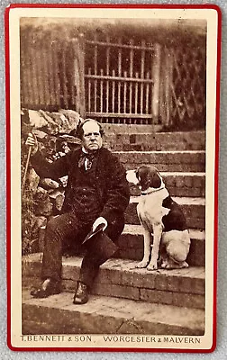 Cdv Man & Dog Garden Steps Bennett Worcester Malvern Antique Photo Top Hat Pet • $16.80