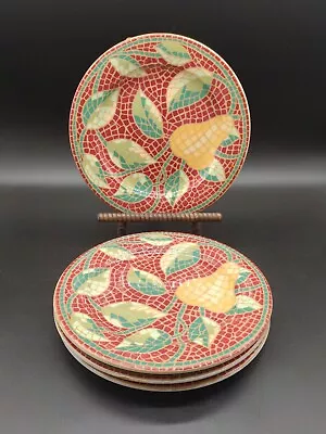 Set Of 4 Pier 1 Imports  Mosaic Fruit  Salad Plates Italy 8.25  Earthenware Red • $14.99