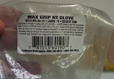 Army Issued MAX GRIP NT Desert Tan Gloves Size Large Flame Retardant  (Loc=C4) • $40