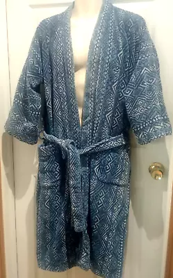 Vintage PERRY ELLIS AMERICA Robe Men's One Size Bue Thick Cotton Brazil 90's • $6.50