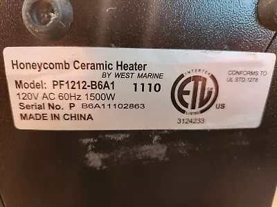 West Marine Ceramic Honeycomb Heater • $75