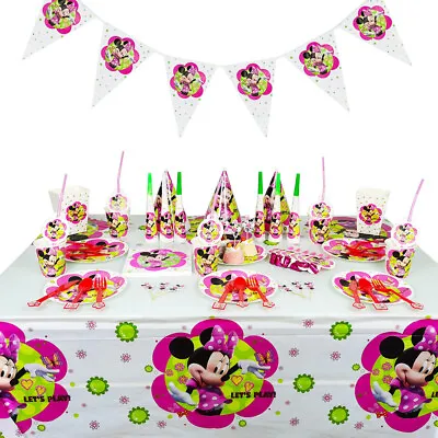 White Minnie Mouse Party Decorations Tableware Set Supply Hat Banner Flag Cup • £5.49