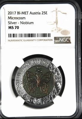 $128.99 • Buy 2017 Austria Microcosm Butterfly Silver/Niobium Coin NGC MS 70