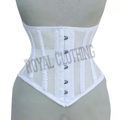 Steel Boned Heavy Duty Under Bust Ladies Waist Training  White  Mesh Corset • $29.99