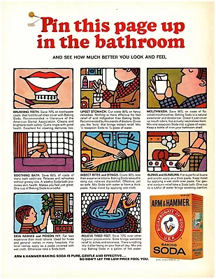 1967 Arm & Hammer Baking Soda Vintage Print Ad Pin This Page Up In The Bathroom  • $8.99