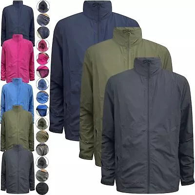 Mens Ladies Lightweight Rain Jacket Coat Hooded Pac A Way Showerproof Mac Hood • £8.99