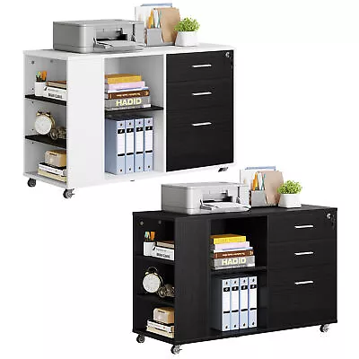 $96.99 • Buy 3-Drawer File Cabinet Mobile Lateral Printer Stand With Open Storage Shelves