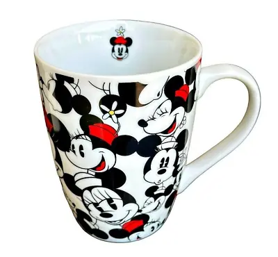 Mickey Mouse And Minnie Coffee Mug Disney Black White Red W Daisy Flowers 12 OZ • $8.88
