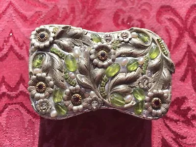 Michal Golan Jewelry Trinket Box W/ Swarovski Crystals Pearls & Enamel Flowers • $49