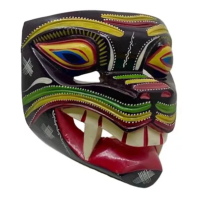 Vintage Jaguar Mask Hand Painted Carved Wood Mexico Central America Tecuani • $0.99