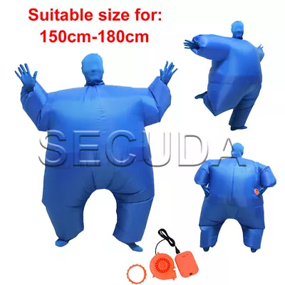 Blue Adult Inflatable Fat Suit Blow Up Sumo Fancy Dress Costume Adult  • £24.35