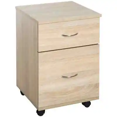 Mobile File Cabinet Wooden Side Table With 2 Drawers Pedestal Office Oak • £44.46