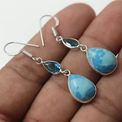 Q9000 Created Larimar Sterling Silver Plated Earrings 1.8  Gemstone Jewelry • $3.99