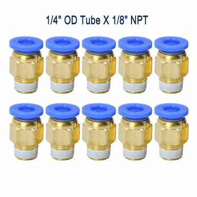 Quick 1/4  OD Tube X 1/8  NPT Pneumatic Fitting Push To Connect Air Fitting 10PC • $8.45