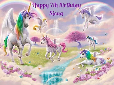 $13.95 • Buy 🌟 Rainbow Unicorn Edible Wafer Birthday Party Cake Decoration Cake Image Topper