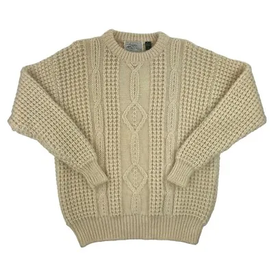 DONEGAL II Original Irish Handknit Cable Knit 100% Wool Mens Sweater Large Cream • $79.99