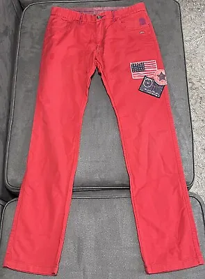 A Tiziano Designer Jeans Red Patchwork Skinny Slim Streetwear Pants Men Size 32 • $19.99