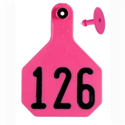 Y-Tex 4 Star Large Cattle Ear Tags Pink Numbered 126-150 • $47.94