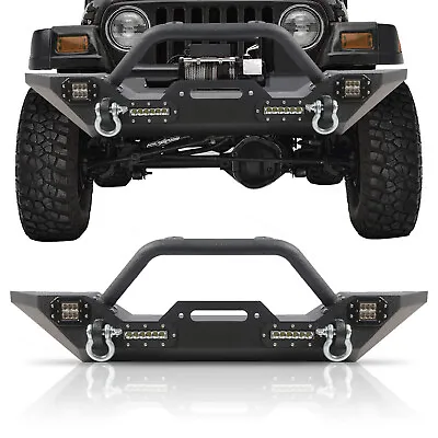 For 87-2006 Jeep Wrangler TJ YJ Front Bumper W/ D-Rings & Led Lights Winch Plate • $198.10