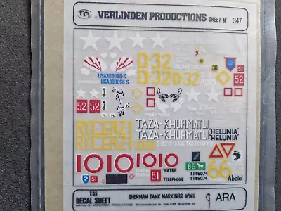 Verlinden Productions Sherman Tank Markings  WW2  Decals 1/35 • £14.99