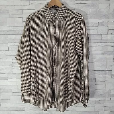 Mens VINTAGE DOUBLE 2 Shirt Long Sleeved Brown Check Casual Formal Neck 16.5 • $18.54