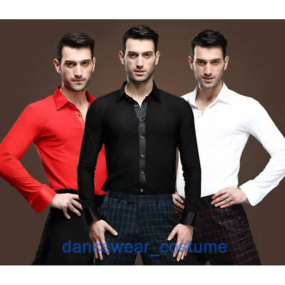 Mens Long Sleeve Ballroom Latin Tango Modern Dance Shirt Salsa Stretch Slim Tops • £29.99