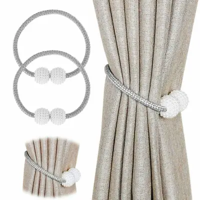 Magnetic Curtain Tie Backs Buckle In  Weave With 2 Balls Home Crystal Decors • £4.39