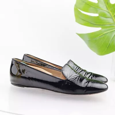 J-Crew Italy Women's Darby Loafer Size 9.5 Venetian Flat Slip On Black Patent • $59.84