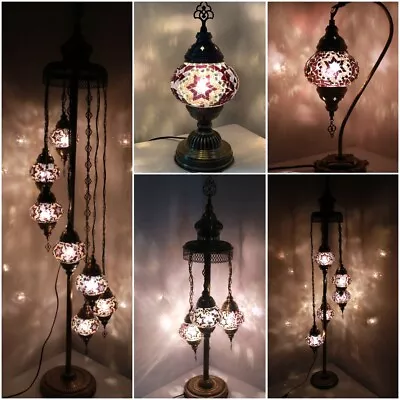 £28.49 • Buy Purple Colour 1/3/5/7 Glass Turkish Moroccan Style Glass Floor/Table Lamp