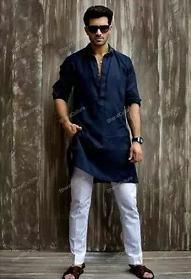 Kurta With Pajama Indian Top Shirt Solid Kurta Indian Kurta Cultural Mens Wear C • $28.70