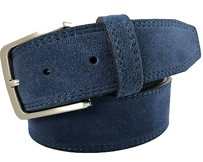 Mens Italian Suede Leather Belt Blue 40mm S M L Xl Xxl • $39.99