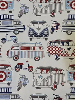 Happy Campers VW Camper Van Scooters Nautical Cotton Fabric 54  Wide  • £9.99