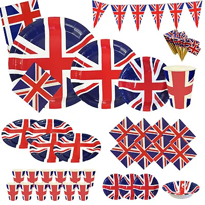 UNION JACK TABLEWARE SET Paper Plates Cups Napkins King Charles Coronation Party • £10.82