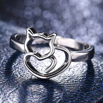 Adorable Cat Shaped Women Jewelry 925 Silver Rings Women Party Rings Size 6-10 • $1.79