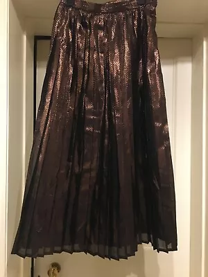 Jaeger:beautiful Bronze/black Metallic Longer Length Pleated Skirt Uk 12- Fab!! • £18.99