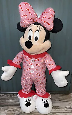 Disney Minnie Mouse Door Porch 23” Plush Holiday Greeter Candy Cane PJ Slippers • $39.99