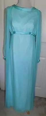 Vintage 60s Aqua Blue Chiffon Covered Long Party Dress Gown B38 Chiffon Panels • $29.99