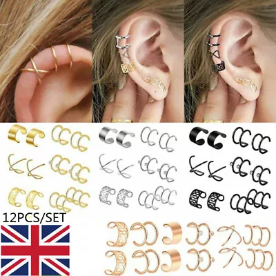 12PCS Ear Clip Cuff Wrap Fake Earring Stud Hoop Non Piercing Cartilage Helix Kit • £3.98