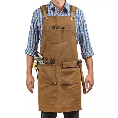 Waxed Canvas Tool Work Shop Apron Heavy Duty Woodworking Chef Workshop Unisex • $37.88