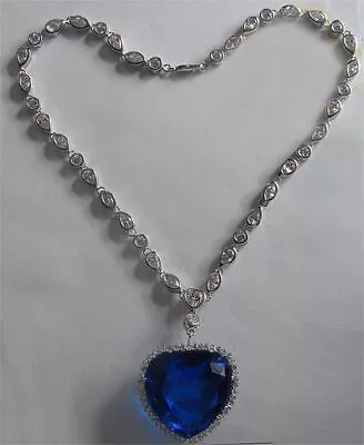 Titanic Heart Of The Ocean Necklace Lab-Created Blue Sapphire Solid 925 Silver • $885