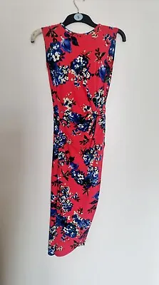 Wal G Glamorous Floral Print Midi Dress Red Wedding Guest Gathered Asymmetric 10 • £10