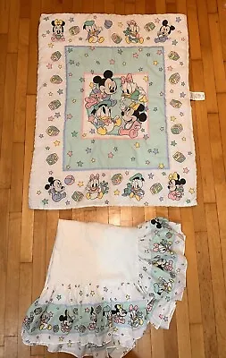 VTG Dundee Disney Baby Mickey Mouse Minnie ABC Crib Comforter Blanket  2 PC Set • $102.95