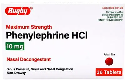 Rugby Maximum Strength Phenylephrine HCl 10 Mg - 36 Tablets (Sudafed PE) • $8.49