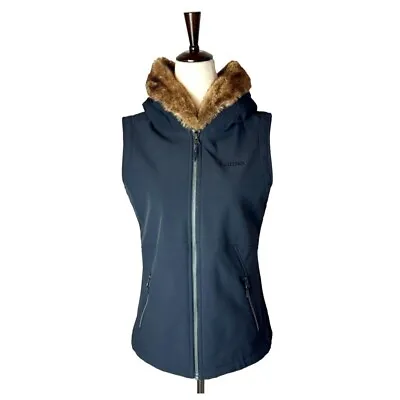 Marmot Black Soft Shell Fleece Lined Faux Fur Hood Full Zip Furlong Vest Size S • $46.74