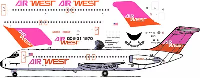 AirWest Orange/fushia DC-9-31 Airliner Pointerdog7 Decals For Airfix 1/144 Kits  • $10