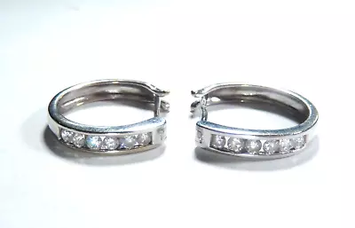 *VINTAGE*  14K White Gold .50 CT Round Cut Natural GH SI Diamond Hoops Earrings • $399