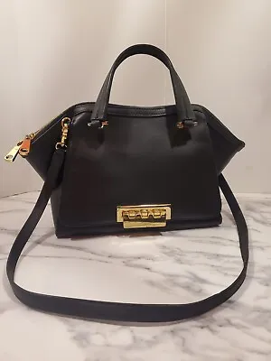 $48 • Buy Zac Posen Eartha Double Handle Handbag Purse Satchel Crossbody Black Leather