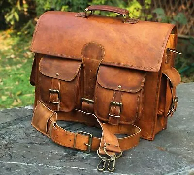  Genuine Vintage Leather Messenger Man Business Laptop Briefcase Satchel Bag  • $48.48