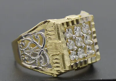 Real 10K Solid Yellow Gold Filigree Design CZ Men's Ring 3.4 Gr All Sizes • $202.69