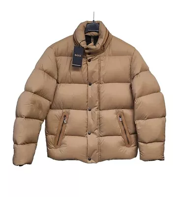 BOSS Duck Down Puffer Jacket Hood Water Repellent With Leather Trims - Size 38R • $410.85